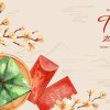 Watercolor Tet New Year Celebration Background – Festive Lunar Design