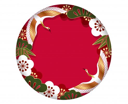 Semicircle 3D Relief Background with Vintage Japanese Auspicious Elements – Elegant Festive Vector Design